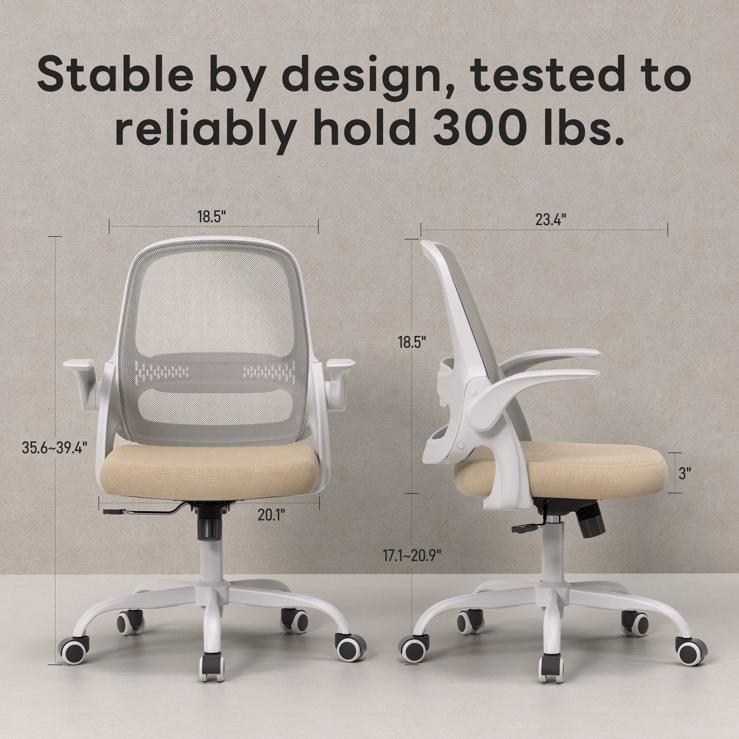 TMV Ergonomic Office Chair, Mesh Computer Chair with Wide Seat & Arms - Rolling Desk Chair, Beige