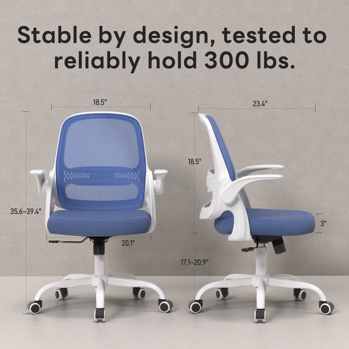 TMV Ergonomic Office Chair, Mesh Computer Chair with Wide Seat & Arms - Rolling Desk Chair, Blue