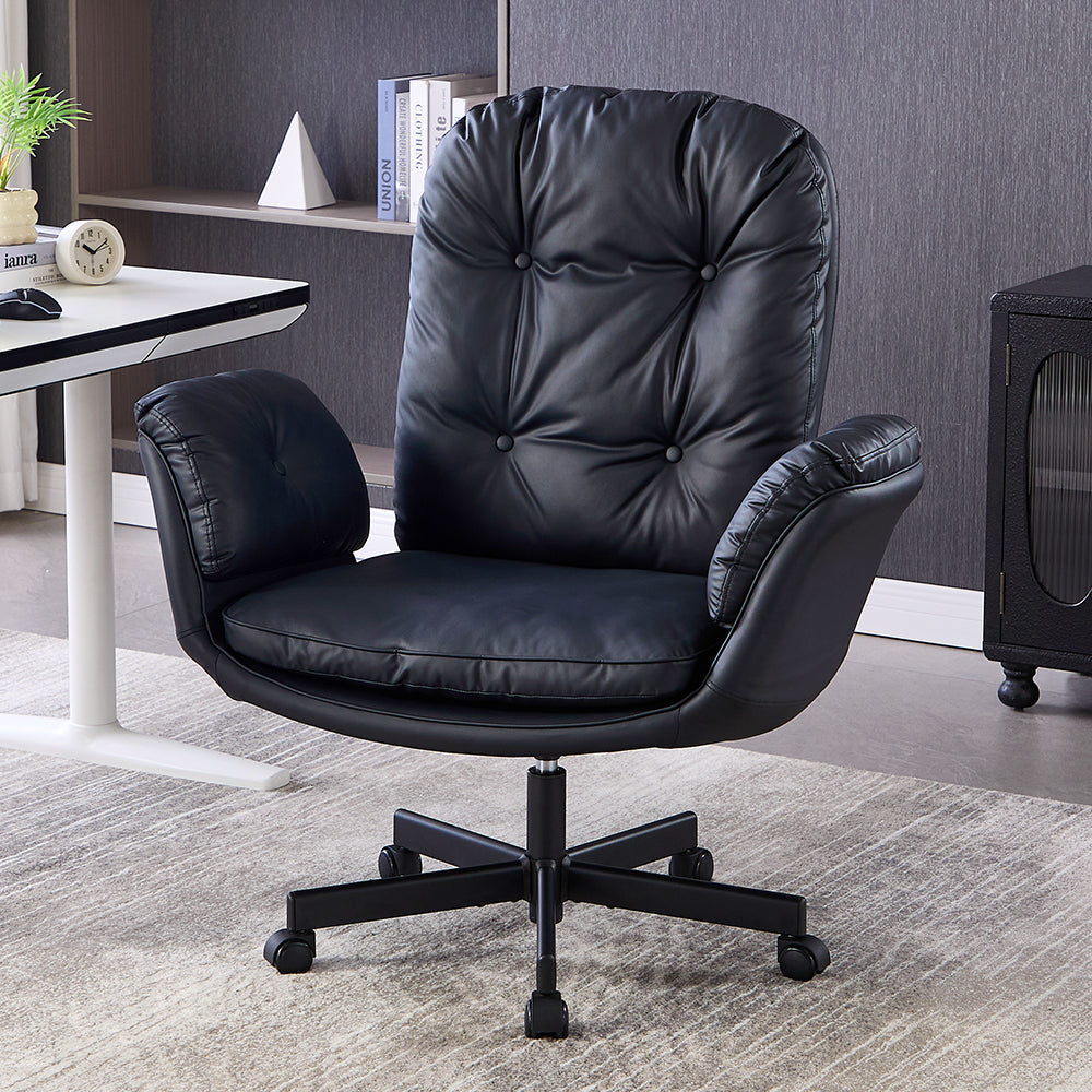 TMV Vanity Chair with Foldable Arms, Criss Cross Design Office Desk Chair - Standard Size Swivel Computer Chair with Wheels,Black