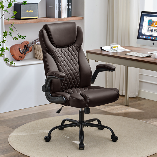 TMV 10-Position Adjustable Office Chair,Reclining Work Chair with Lumbar Support, Brown