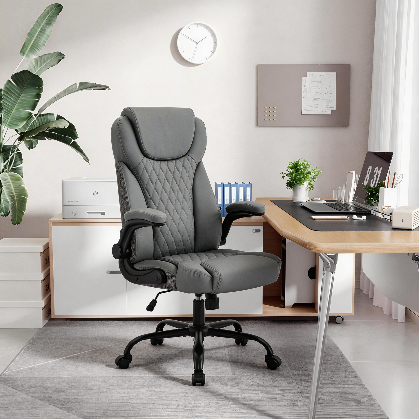 TMV 10-Position Adjustable Office Chair, Reclining Work Chair with Lumbar Support, Grey