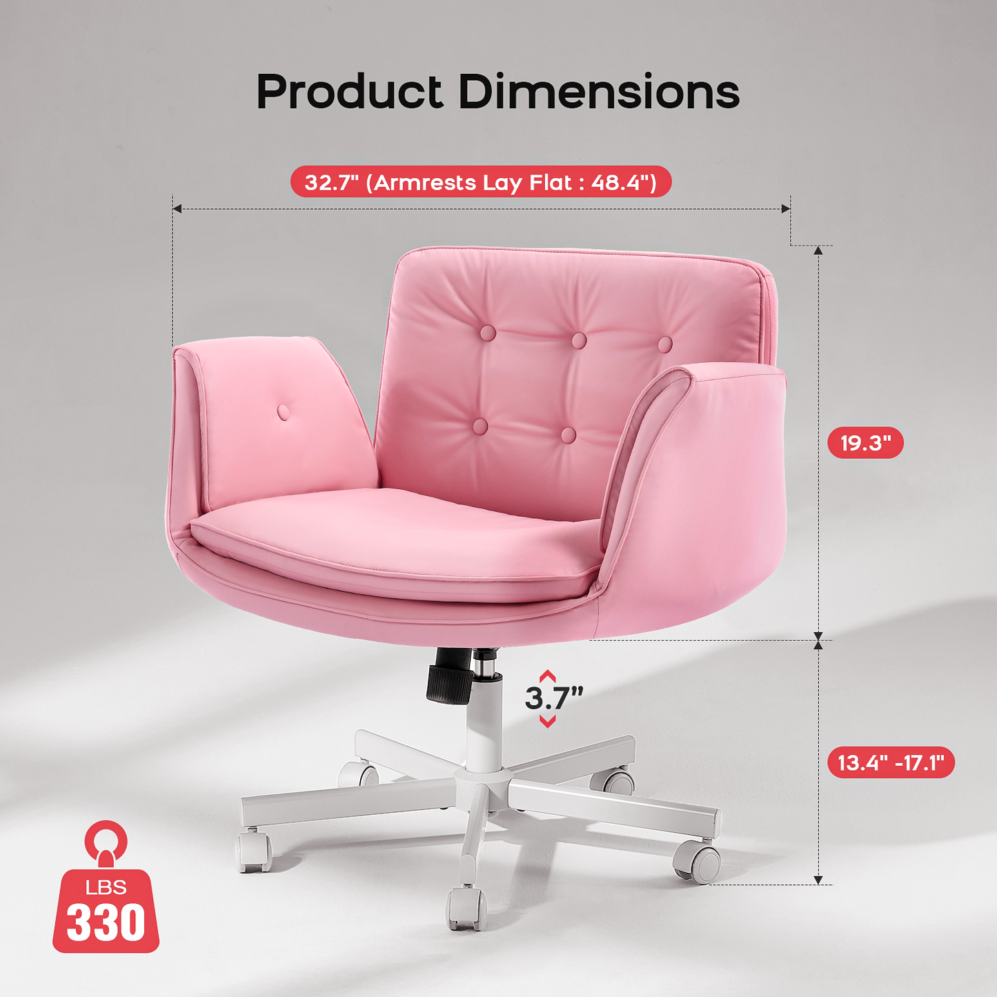 TMV Vanity Chair Oversized, Criss Cross Design Office Desk Chair - Big & Tall Computer Chair with Foldable Arms, Swivel and Wheels,Pink