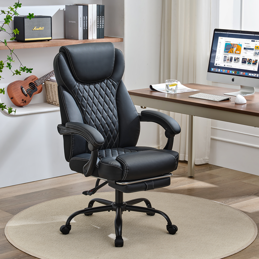 TMV 10-Position Adjustable Office Chair, Reclining Work Chair with Lumbar Support with Desk Foot Rest, Black