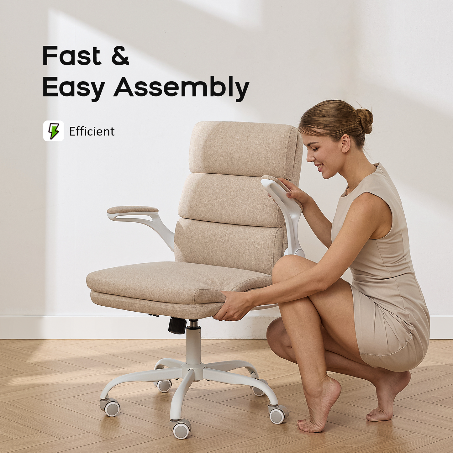 TMV Home Office Chair,Ergonomic Desk Chair with Lumbar Support,Executive Chair for Work from Home–Adjustable Height,Beige