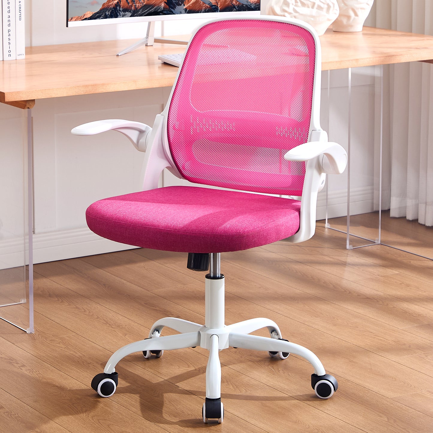 TMV Ergonomic Office Chair, Mesh Computer Chair with Wide Seat & Arms - Rolling Desk Chair, Pink