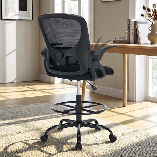 TMV Drafting Chairs Adjustable Height Desk Chair, Ergonomic Office Chair with Foot Rest, Computer Chair,Black-Black