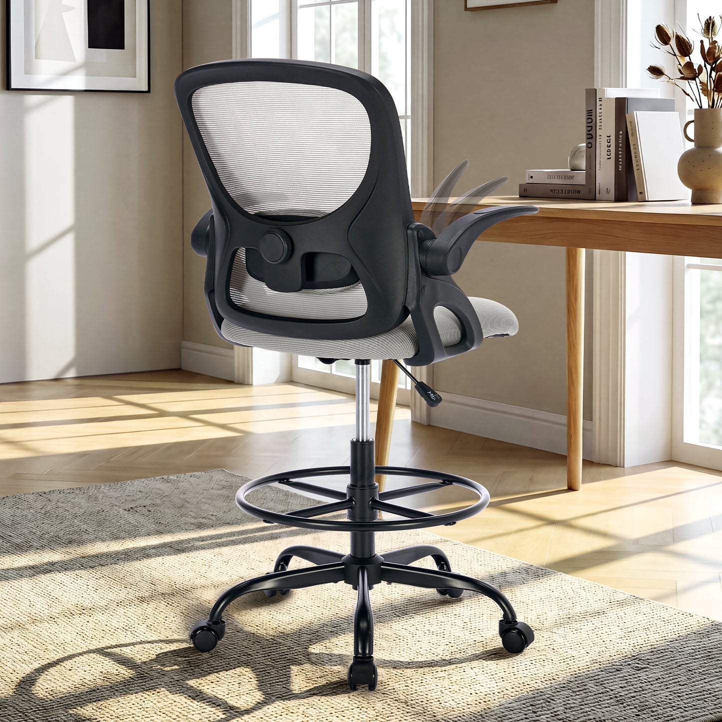 TMV Drafting Chairs Adjustable Height Desk Chair, Ergonomic Office Chair with Foot Rest, Computer Chair,Black-Gray