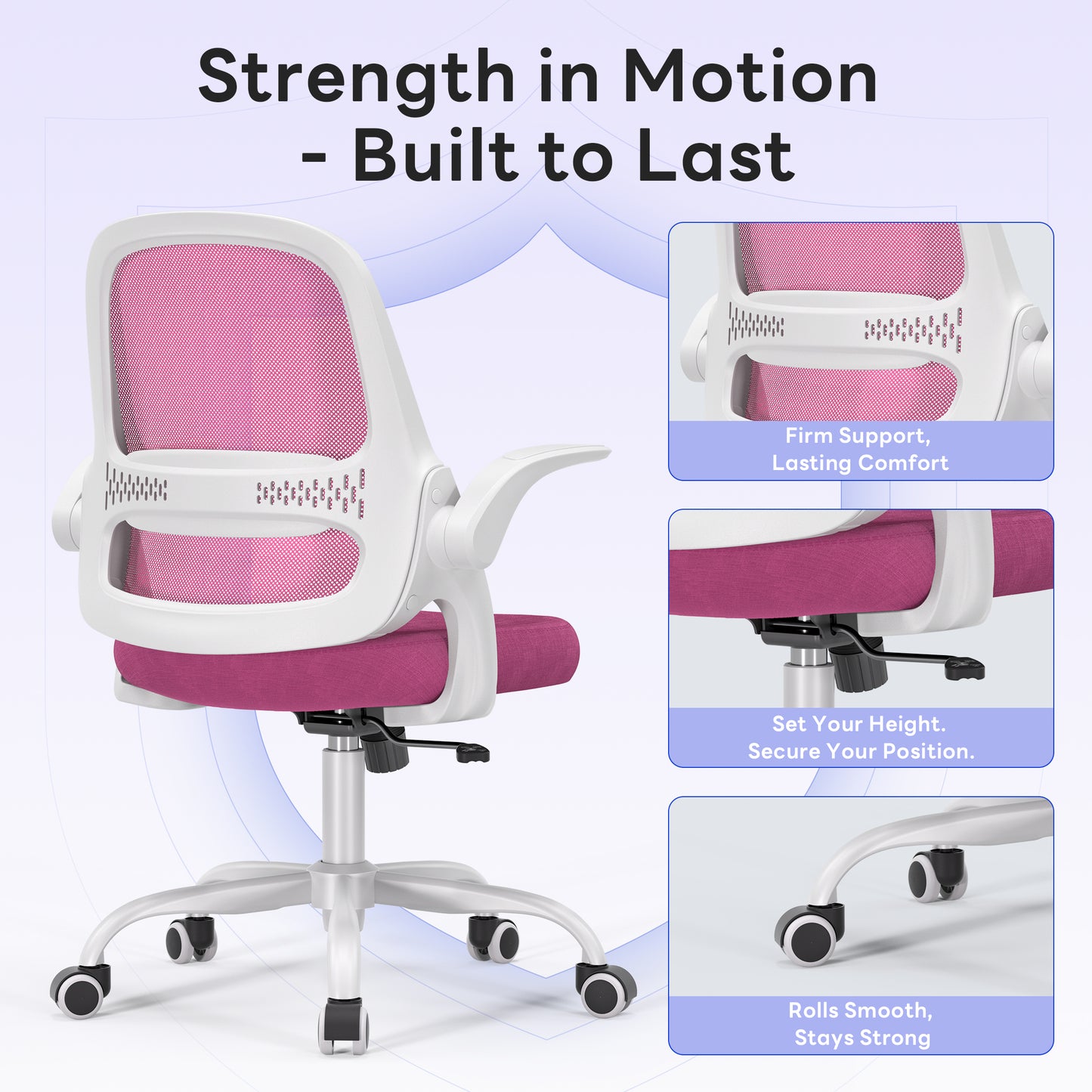 TMV Ergonomic Office Chair, Mesh Computer Chair with Wide Seat & Arms - Rolling Desk Chair, Pink