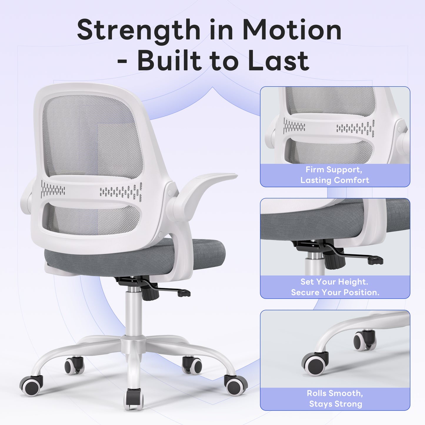 TMV Ergonomic Office Chair, Mesh Computer Chair with Wide Seat & Arms - Rolling Desk Chair, Gray