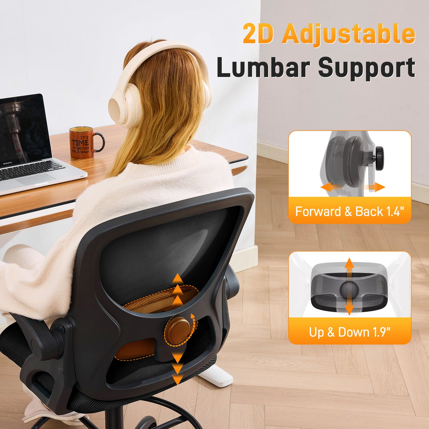TMV Drafting Chairs Adjustable Height Desk Chair, Ergonomic Office Chair with Foot Rest, Computer Chair,Black-Black