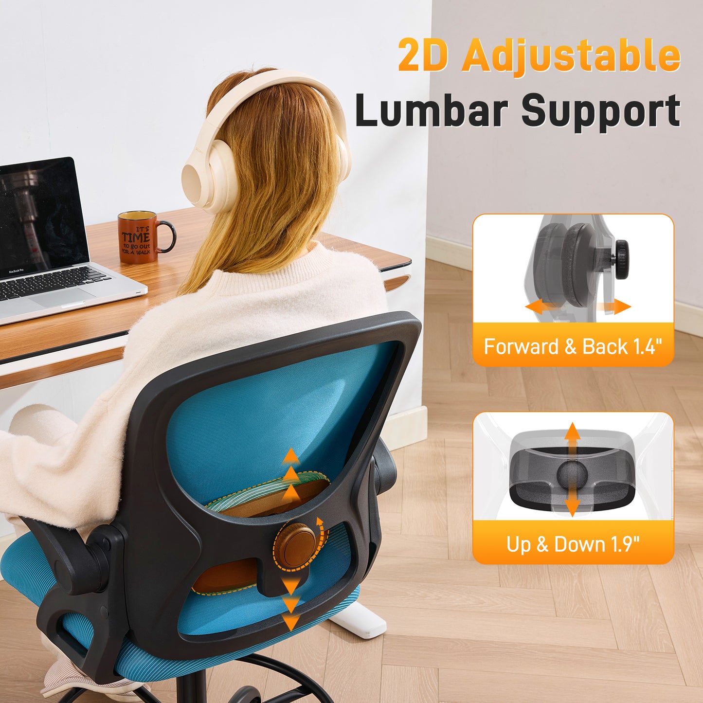 TMV Drafting Chairs Adjustable Height Desk Chair, Ergonomic Office Chair with Foot Rest, Computer Chair,Black-Blue