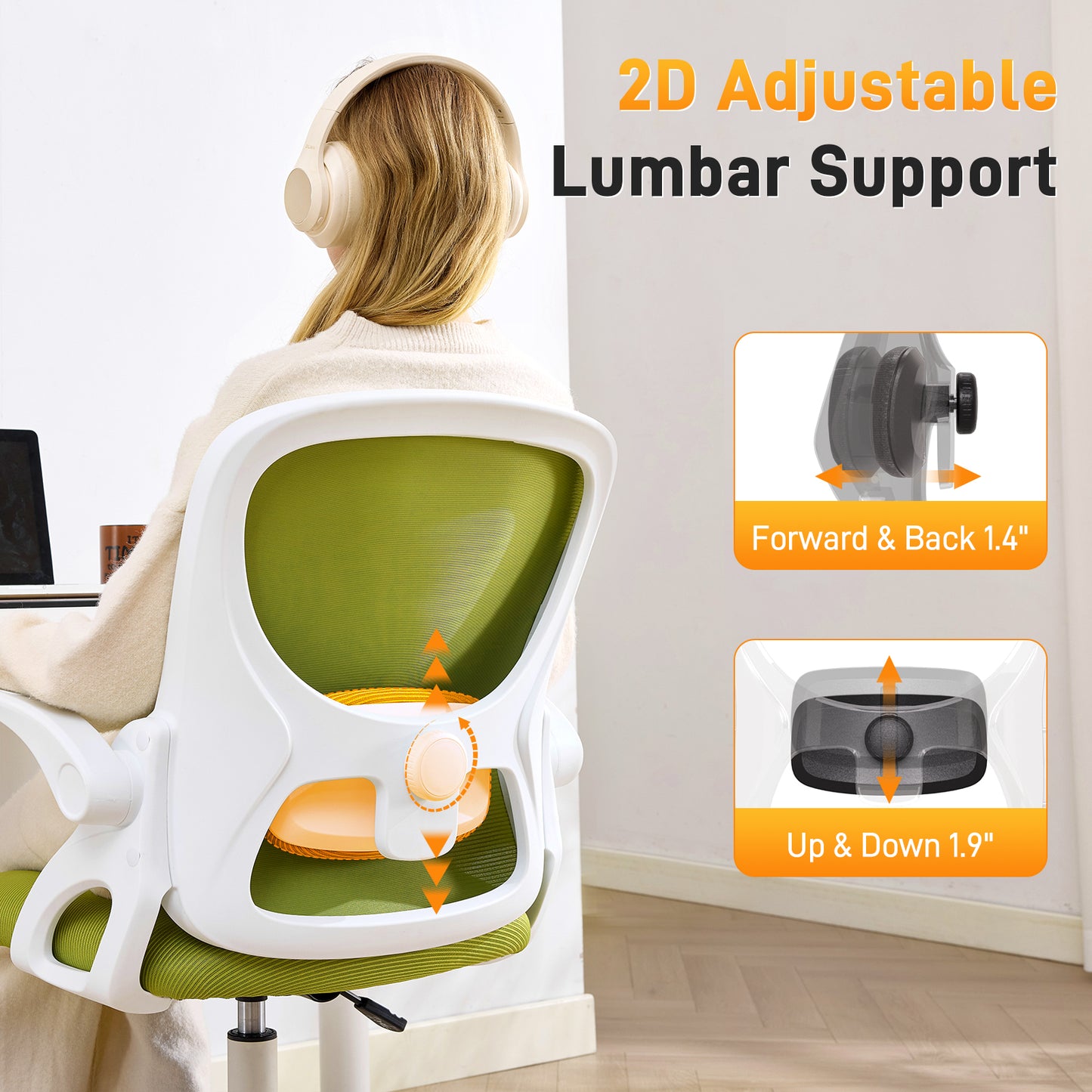 TMV Drafting Chairs Adjustable Height Desk Chair, Ergonomic Office Chair with Foot Rest, Computer Chair,White-Green