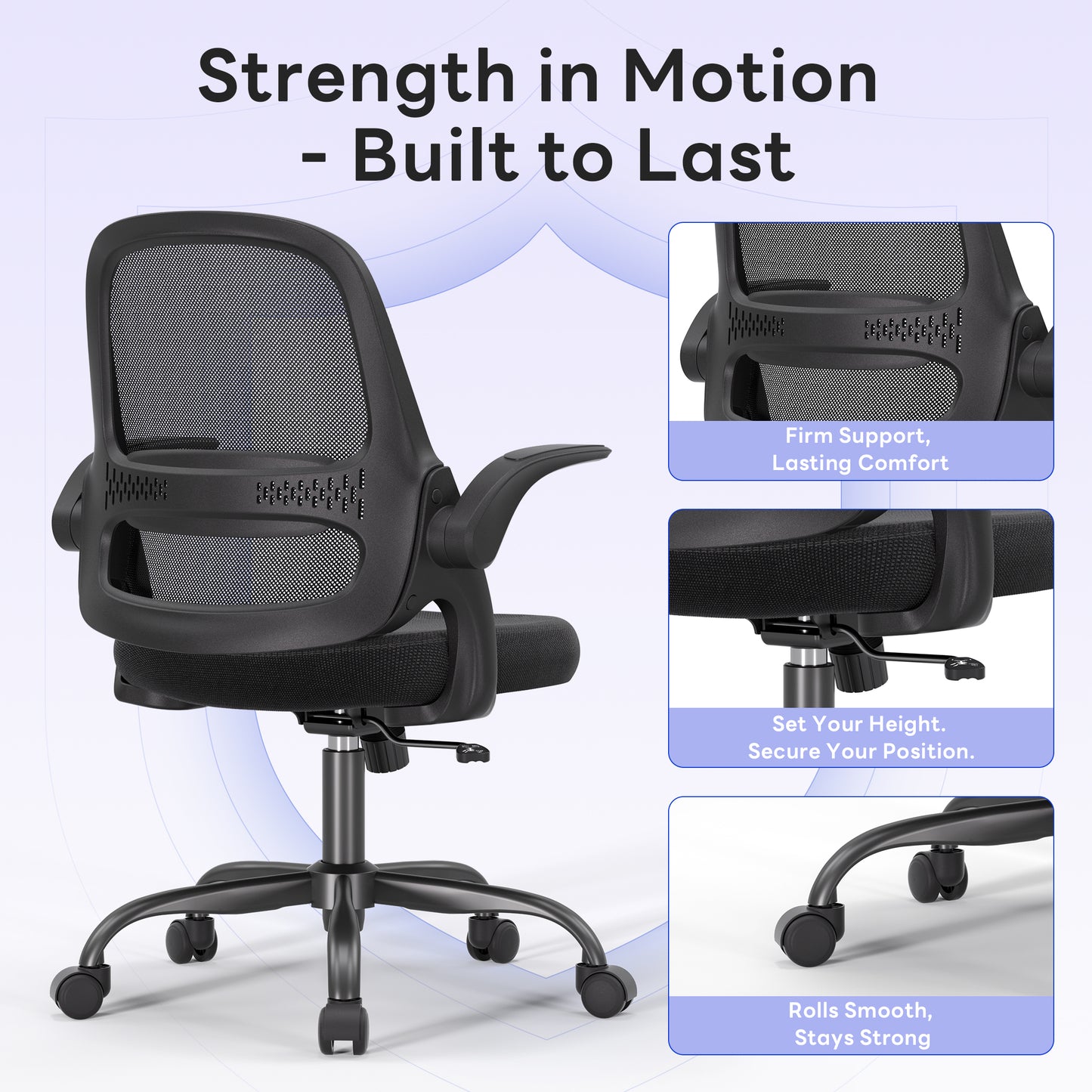 TMV Ergonomic Office Chair, Mesh Computer Chair with Wide Seat & Arms - Rolling Desk Chair, Black