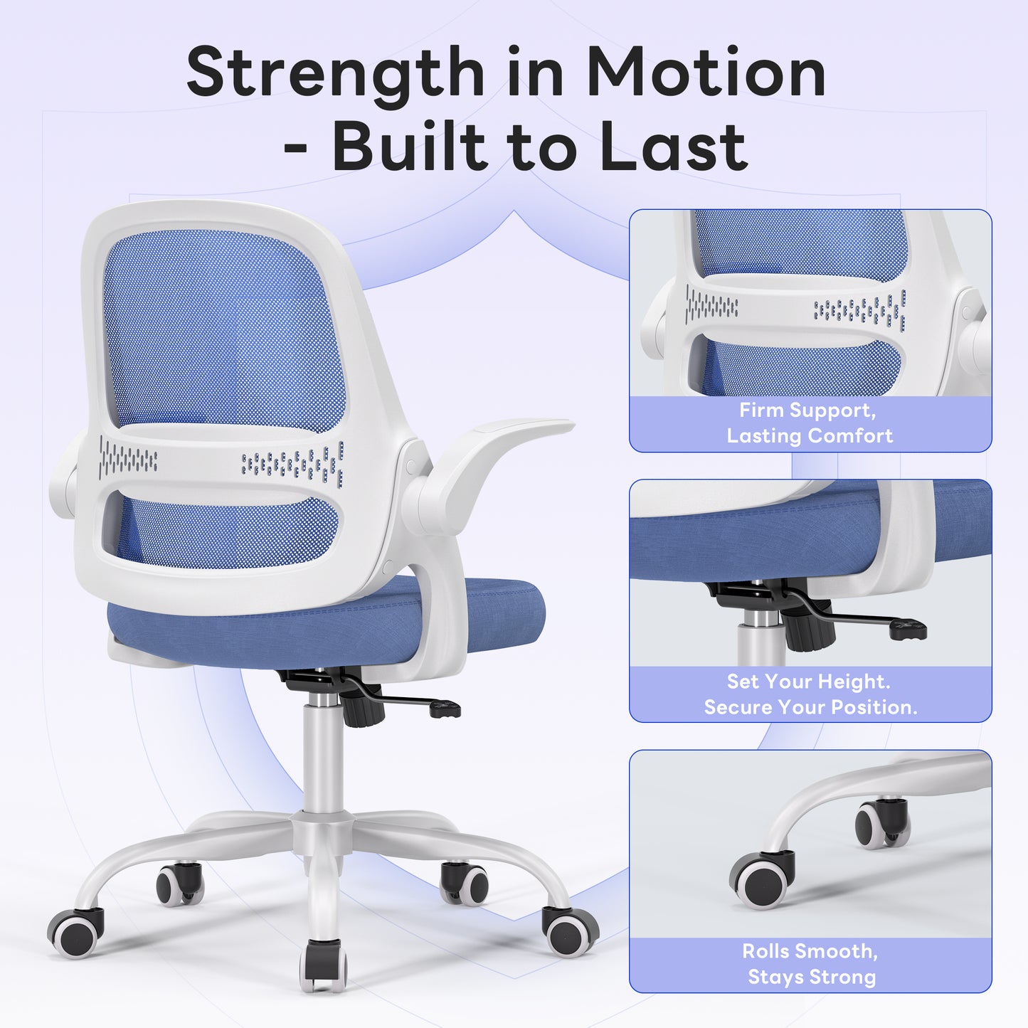 TMV Ergonomic Office Chair, Mesh Computer Chair with Wide Seat & Arms - Rolling Desk Chair, Blue