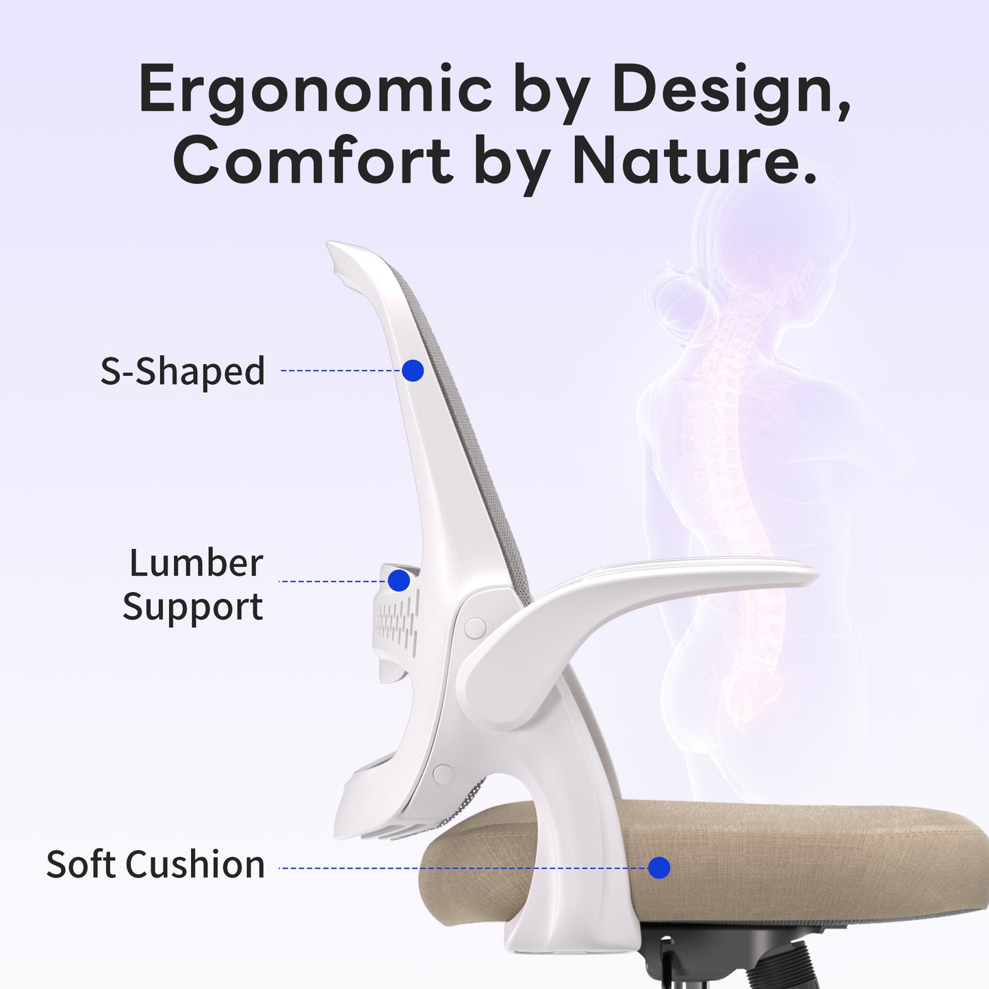 TMV Ergonomic Office Chair, Mesh Computer Chair with Wide Seat & Arms - Rolling Desk Chair, Beige