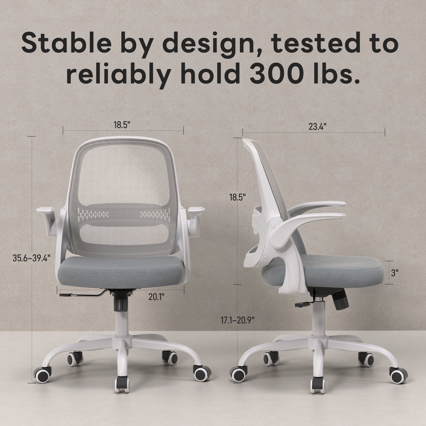 TMV Ergonomic Office Chair, Mesh Computer Chair with Wide Seat & Arms - Rolling Desk Chair, Gray