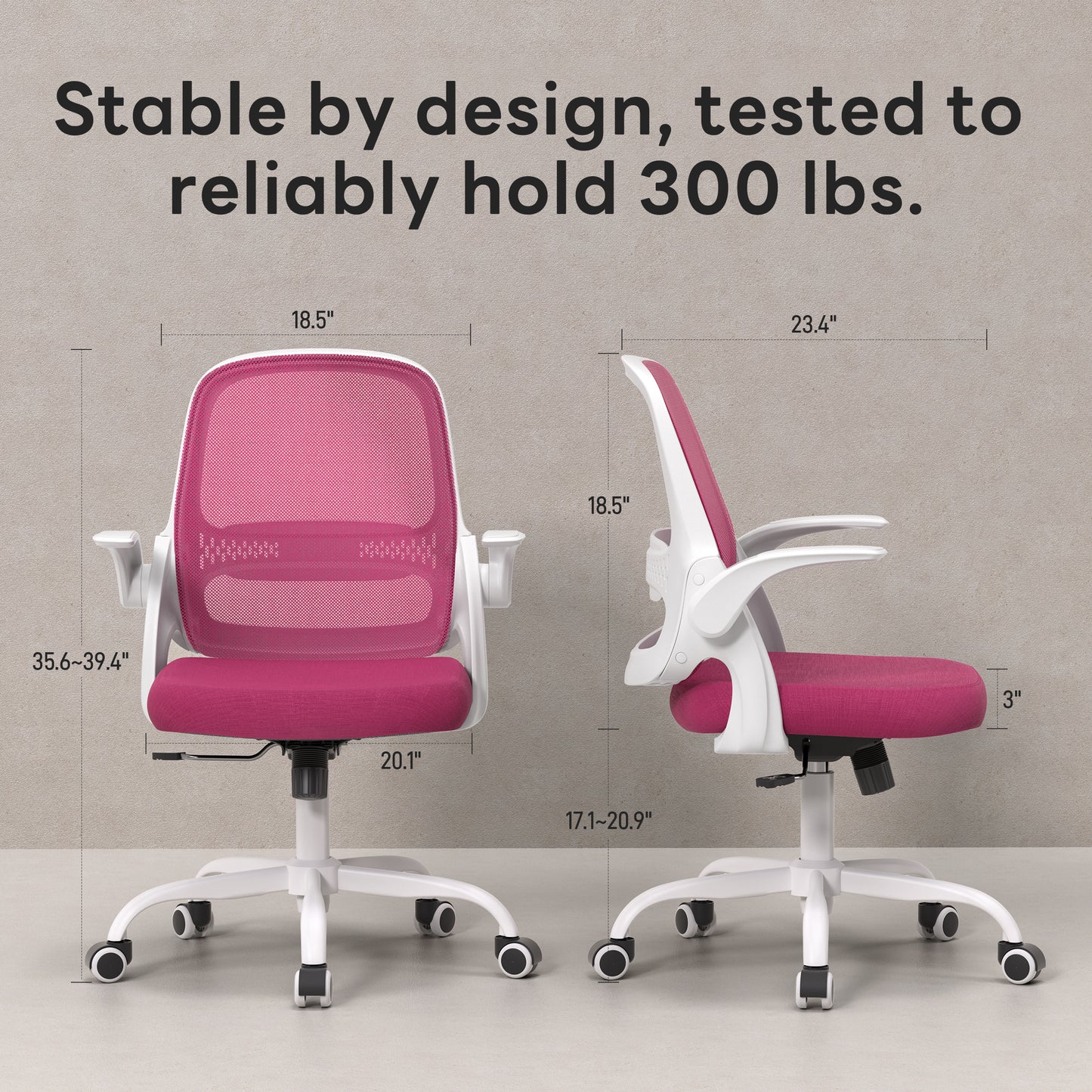 TMV Ergonomic Office Chair, Mesh Computer Chair with Wide Seat & Arms - Rolling Desk Chair, Pink