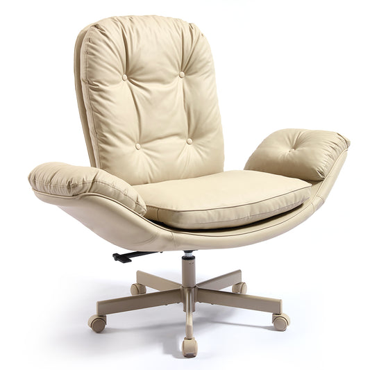 TMV Vanity Chair Oversized, Criss Cross Design Office Desk Chair - Big & Tall Computer Chair with Foldable Arms, Swivel and Wheels,Cream