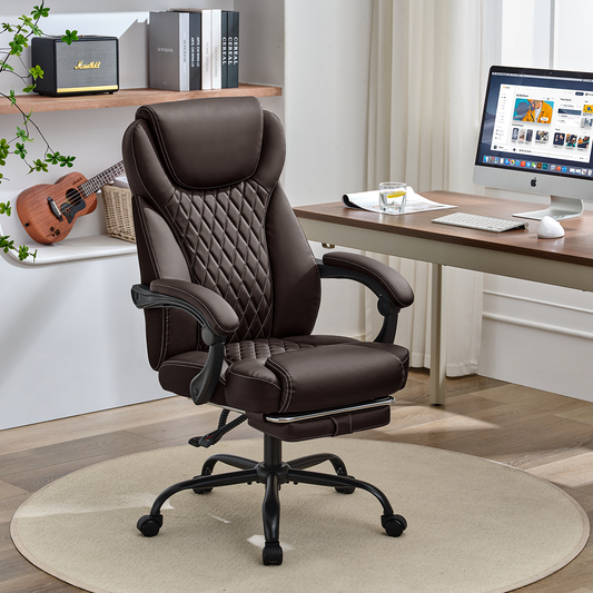 TMV 10-Position Adjustable Office Chair, Reclining Work Chair with Lumbar Support with Desk Foot Rest，Brown