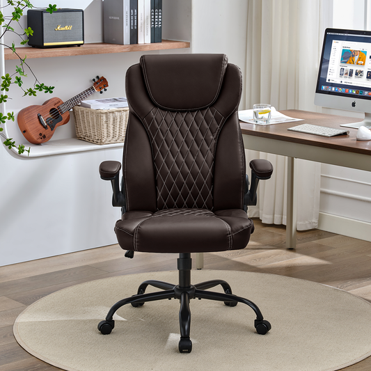 TMV 10-Position Adjustable Office Chair,Reclining Work Chair with Lumbar Support, Brown