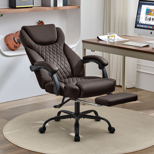 TMV 10-Position Adjustable Office Chair, Reclining Work Chair with Lumbar Support with Desk Foot Rest，Brown