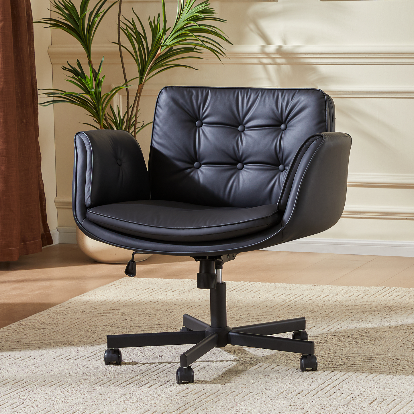 TMV Vanity Chair Oversized, Criss Cross Design Office Desk Chair - Big & Tall Computer Chair with Foldable Arms, Swivel and Wheels,Black
