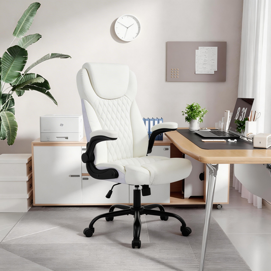 TMV 10-Position Adjustable Office Chair, Reclining Work Chair with Lumbar Support,White