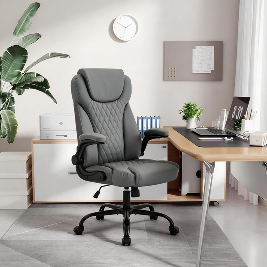 TMV 10-Position Adjustable Office Chair, Reclining Work Chair with Lumbar Support, Grey