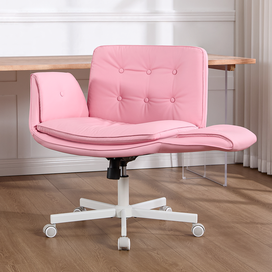TMV Vanity Chair Oversized, Criss Cross Design Office Desk Chair - Big & Tall Computer Chair with Foldable Arms, Swivel and Wheels,Pink