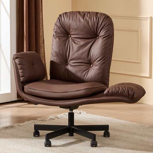 TMV Vanity Chair with Foldable Arms, Criss Cross Design Office Desk Chair - Standard Size Swivel Computer Chair with Wheels,Brown