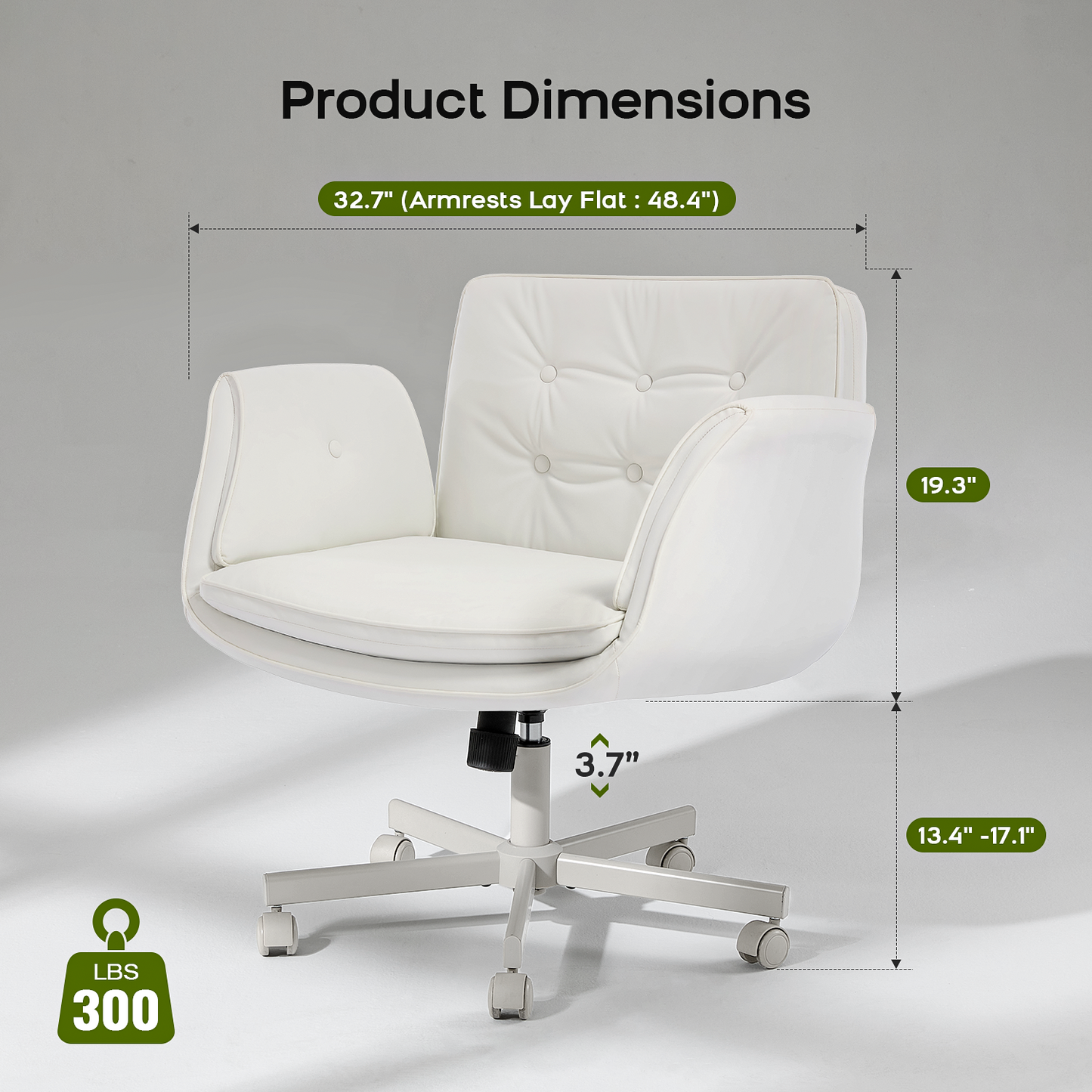 TMV Vanity Chair Oversized, Criss Cross Design Office Desk Chair - Big & Tall Computer Chair with Foldable Arms, Swivel and Wheels,White