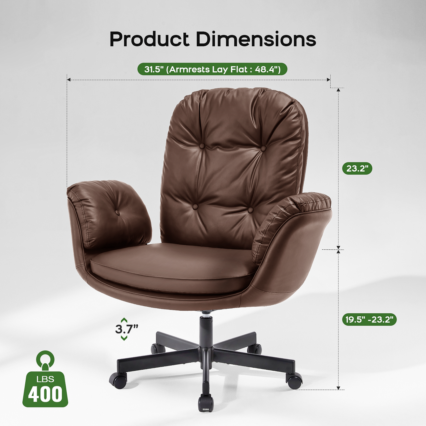 TMV Vanity Chair with Foldable Arms, Criss Cross Design Office Desk Chair - Standard Size Swivel Computer Chair with Wheels,Brown
