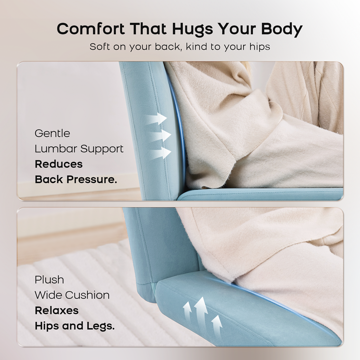 TMV Criss Cross Chair–Armless Office Chair, Fabric Padded Vanity Chair Computer Chair with Wheels, Wide Seat Swivel Desk Chair for Home Office，Pale Blue