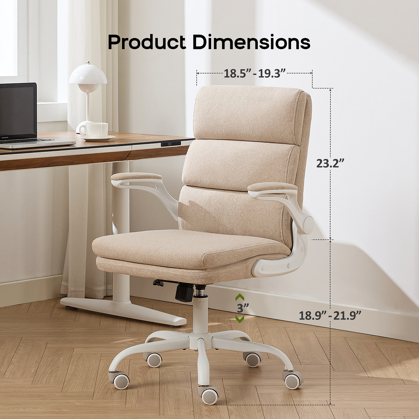 TMV Home Office Chair,Ergonomic Desk Chair with Lumbar Support,Executive Chair for Work from Home–Adjustable Height,Beige