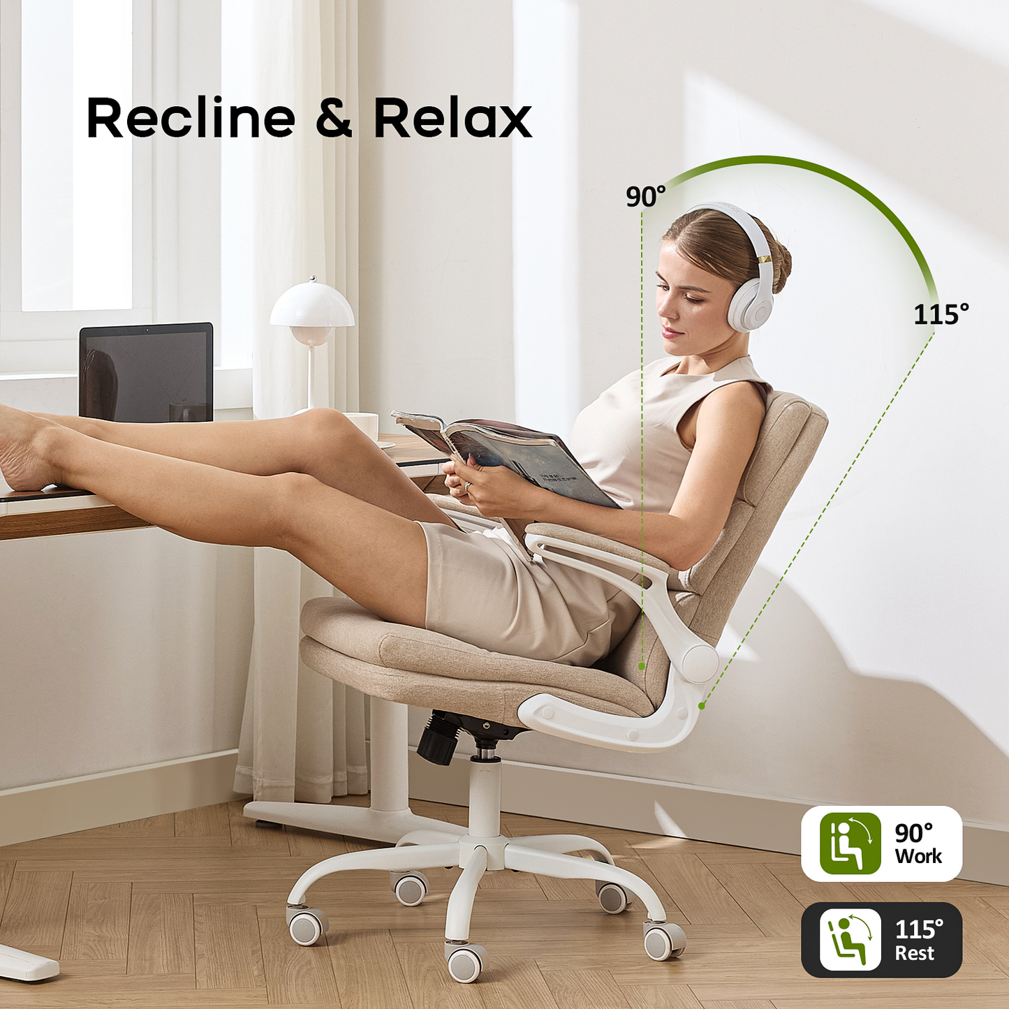 TMV Home Office Chair,Ergonomic Desk Chair with Lumbar Support,Executive Chair for Work from Home–Adjustable Height,Beige