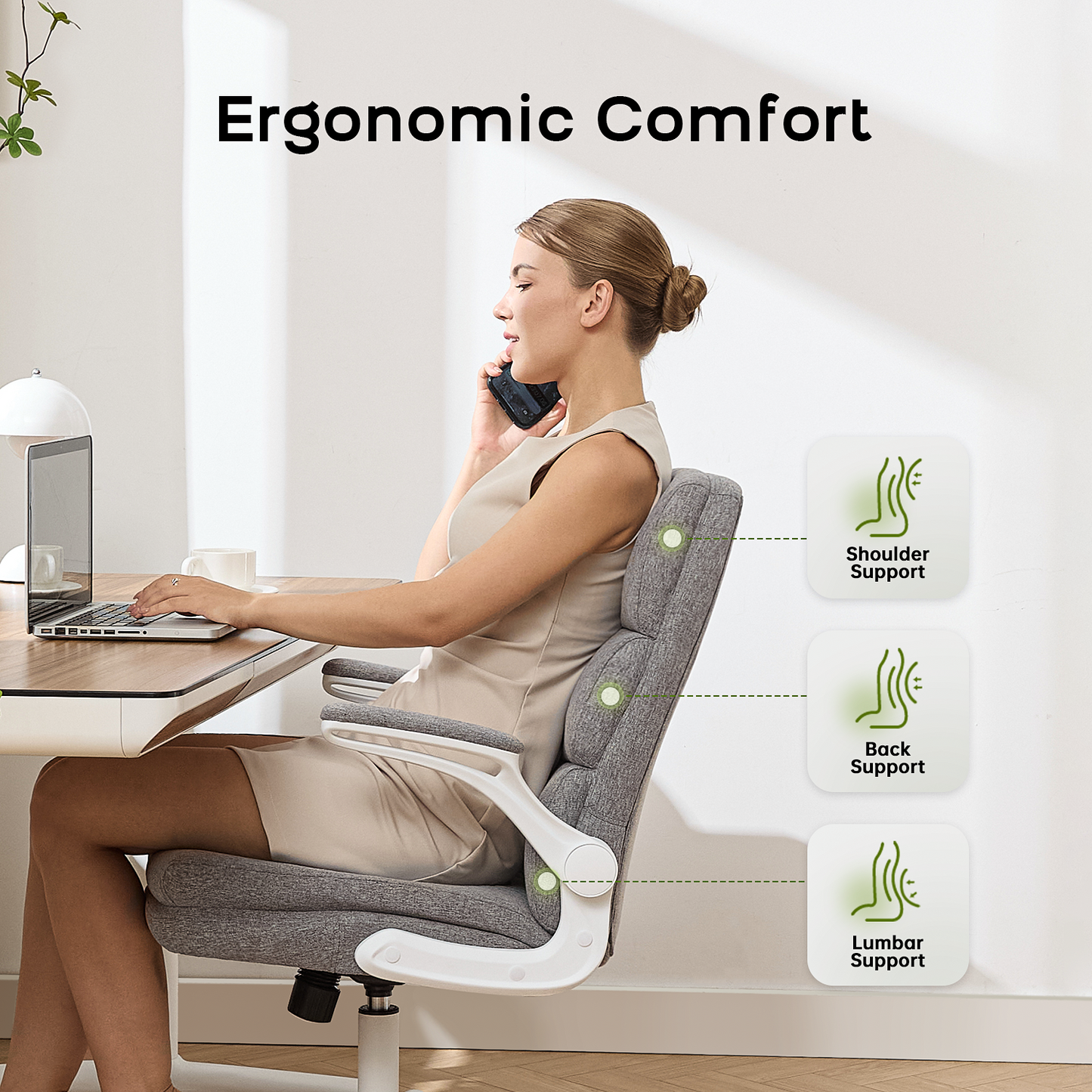 TMV Home Office Chair,Ergonomic Desk Chair with Lumbar Support,Executive Chair for Work from Home–Adjustable Height,Cement Gray