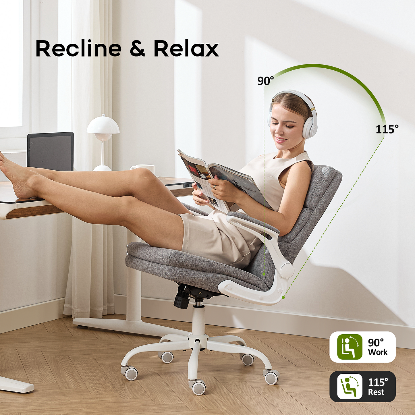 TMV Home Office Chair,Ergonomic Desk Chair with Lumbar Support,Executive Chair for Work from Home–Adjustable Height,Cement Gray