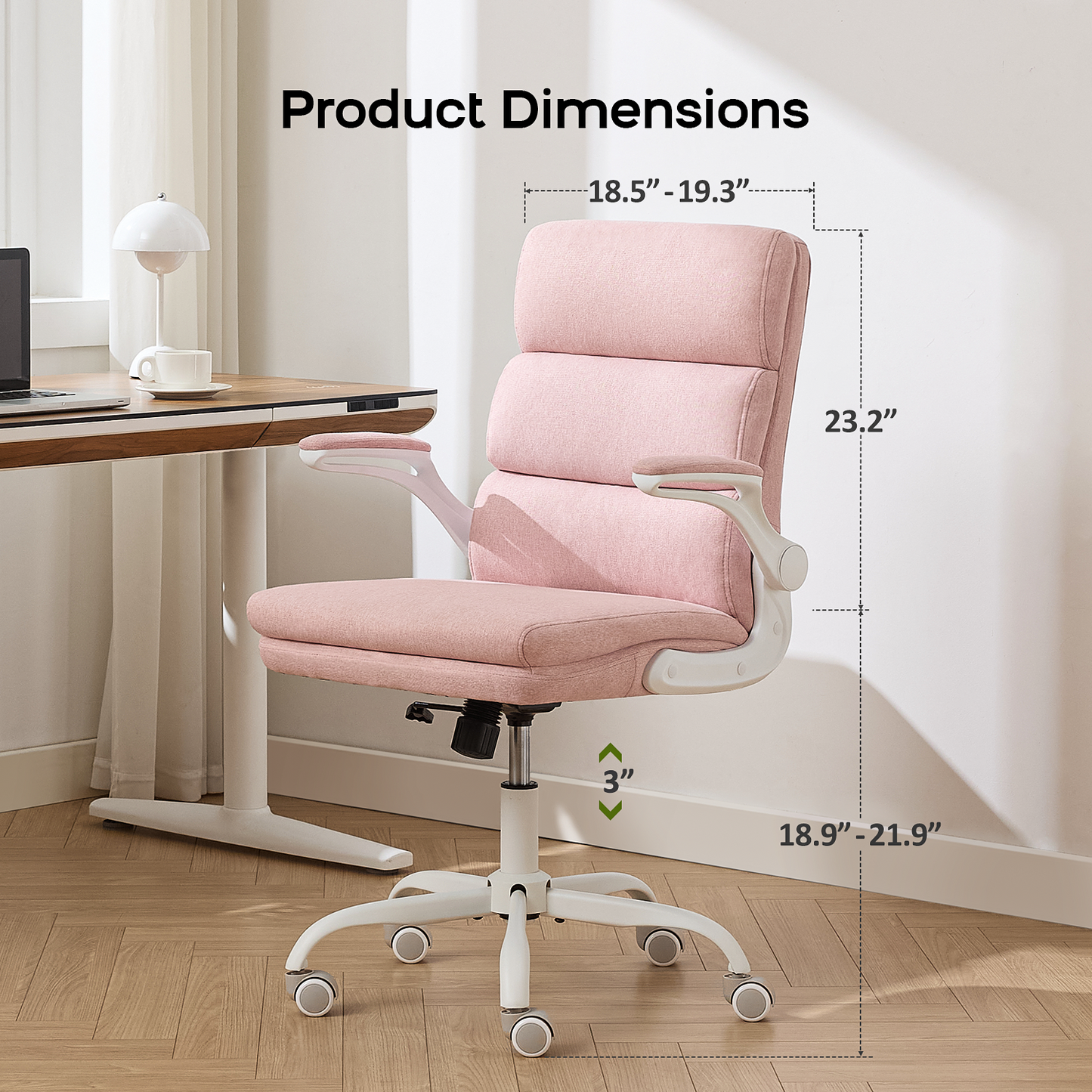 TMV Home Office Chair,Ergonomic Desk Chair with Lumbar Support,Executive Chair for Work from Home–Adjustable Height,Pink