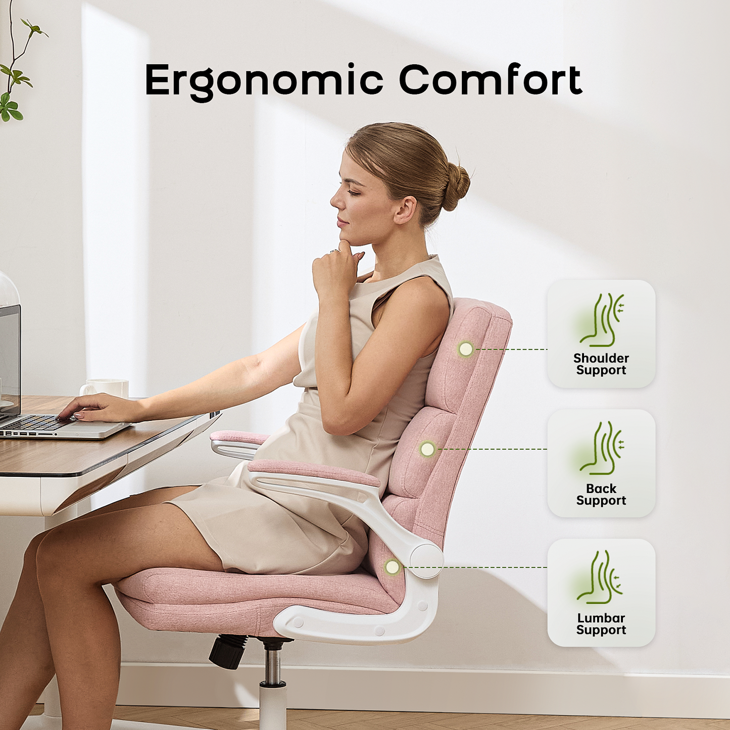 TMV Home Office Chair,Ergonomic Desk Chair with Lumbar Support,Executive Chair for Work from Home–Adjustable Height,Pink