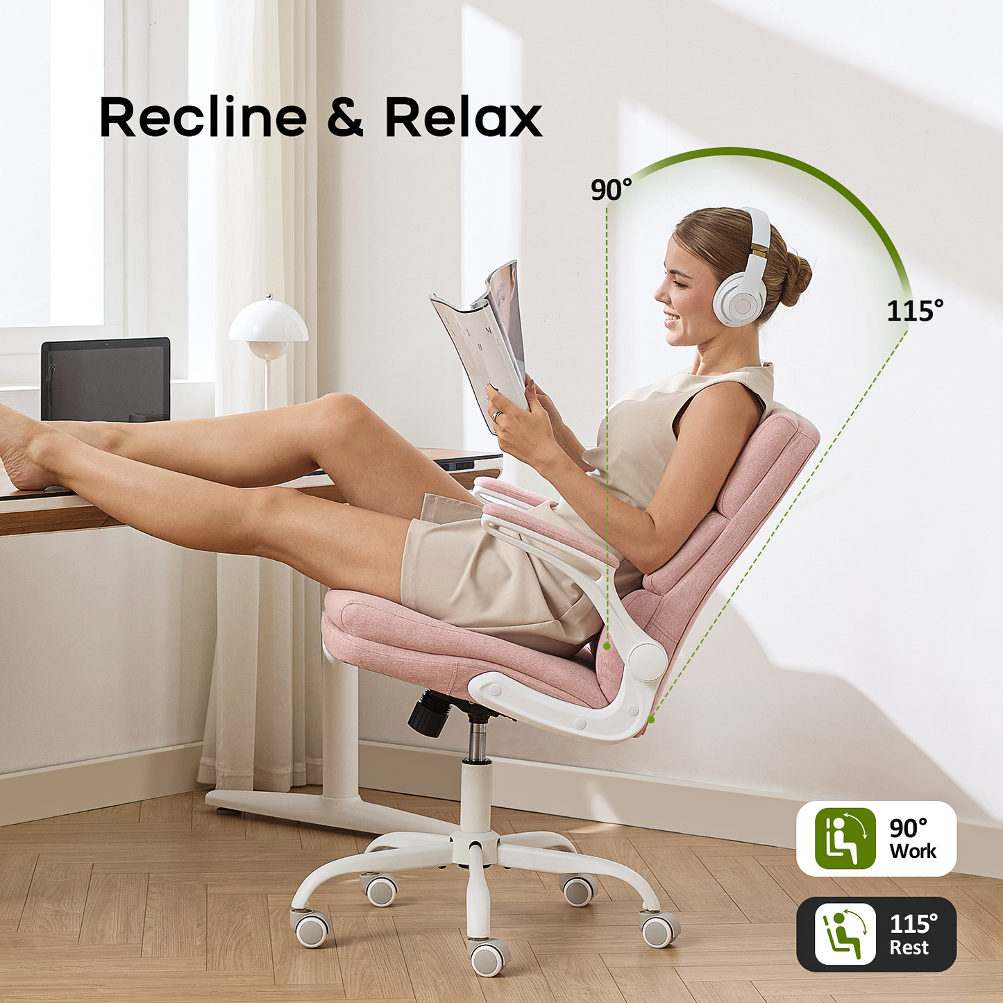 TMV Home Office Chair,Ergonomic Desk Chair with Lumbar Support,Executive Chair for Work from Home–Adjustable Height,Pink