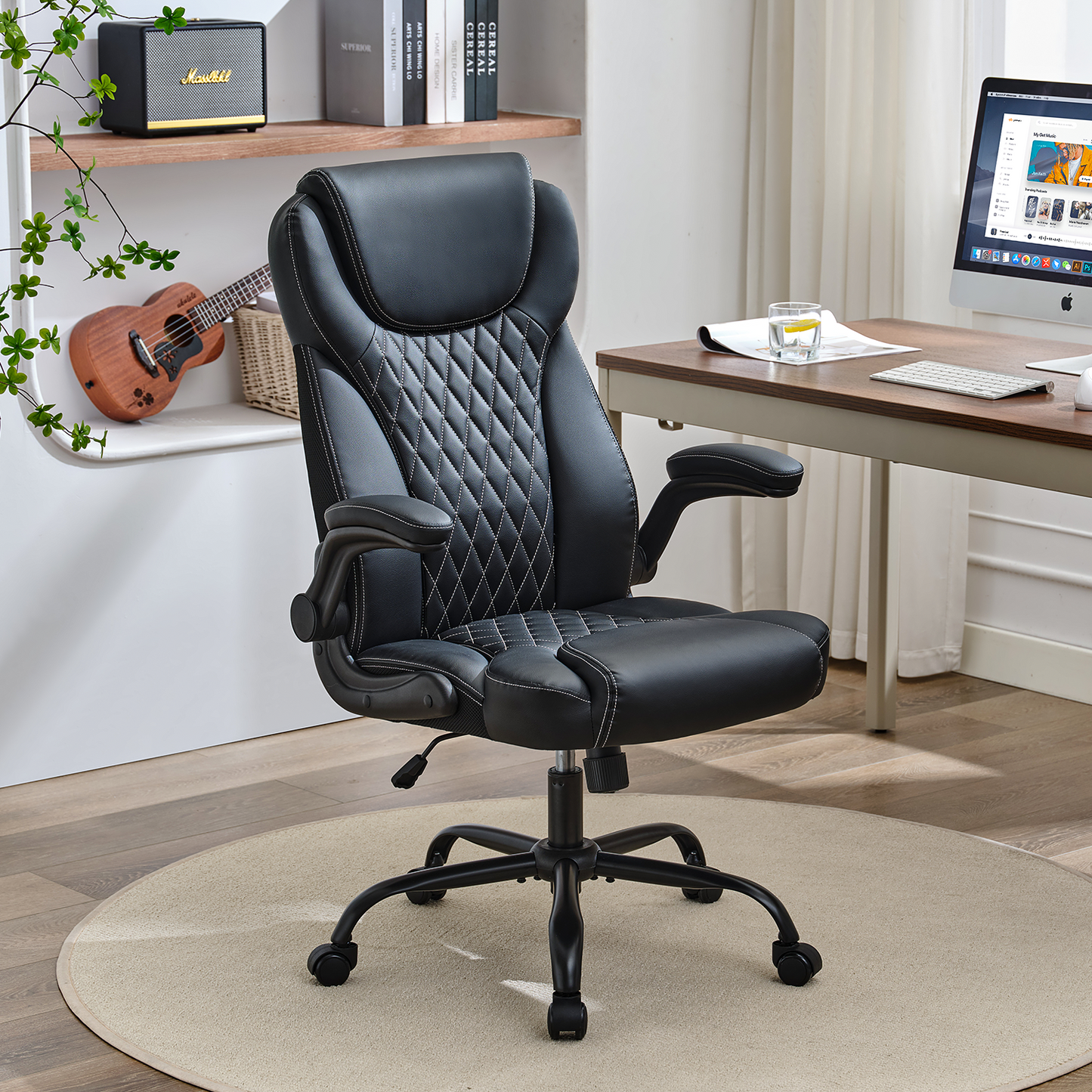 TMV 10-Position Adjustable Office Chair, Reclining Work Chair with Lumbar Support, Black