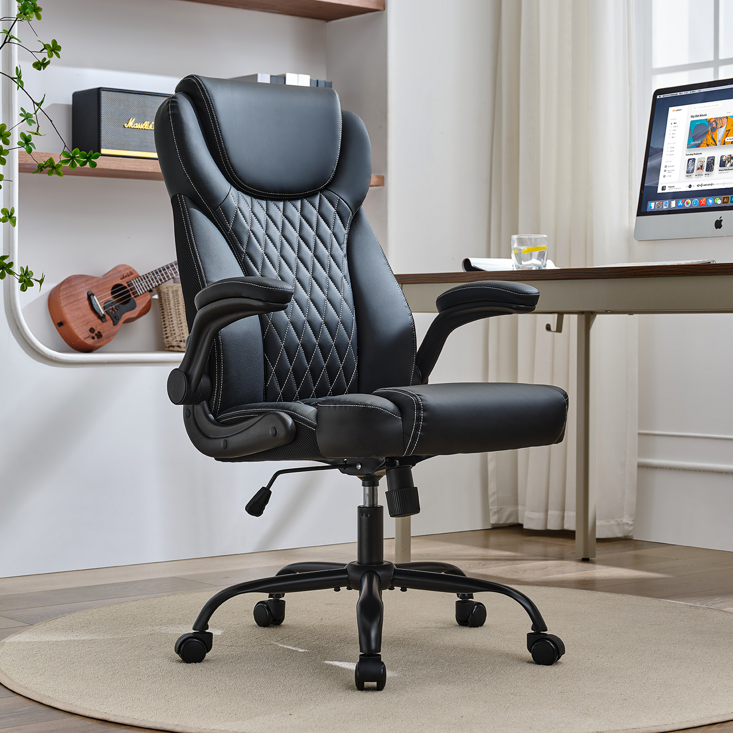 TMV 10-Position Adjustable Office Chair, Reclining Work Chair with Lumbar Support, Black
