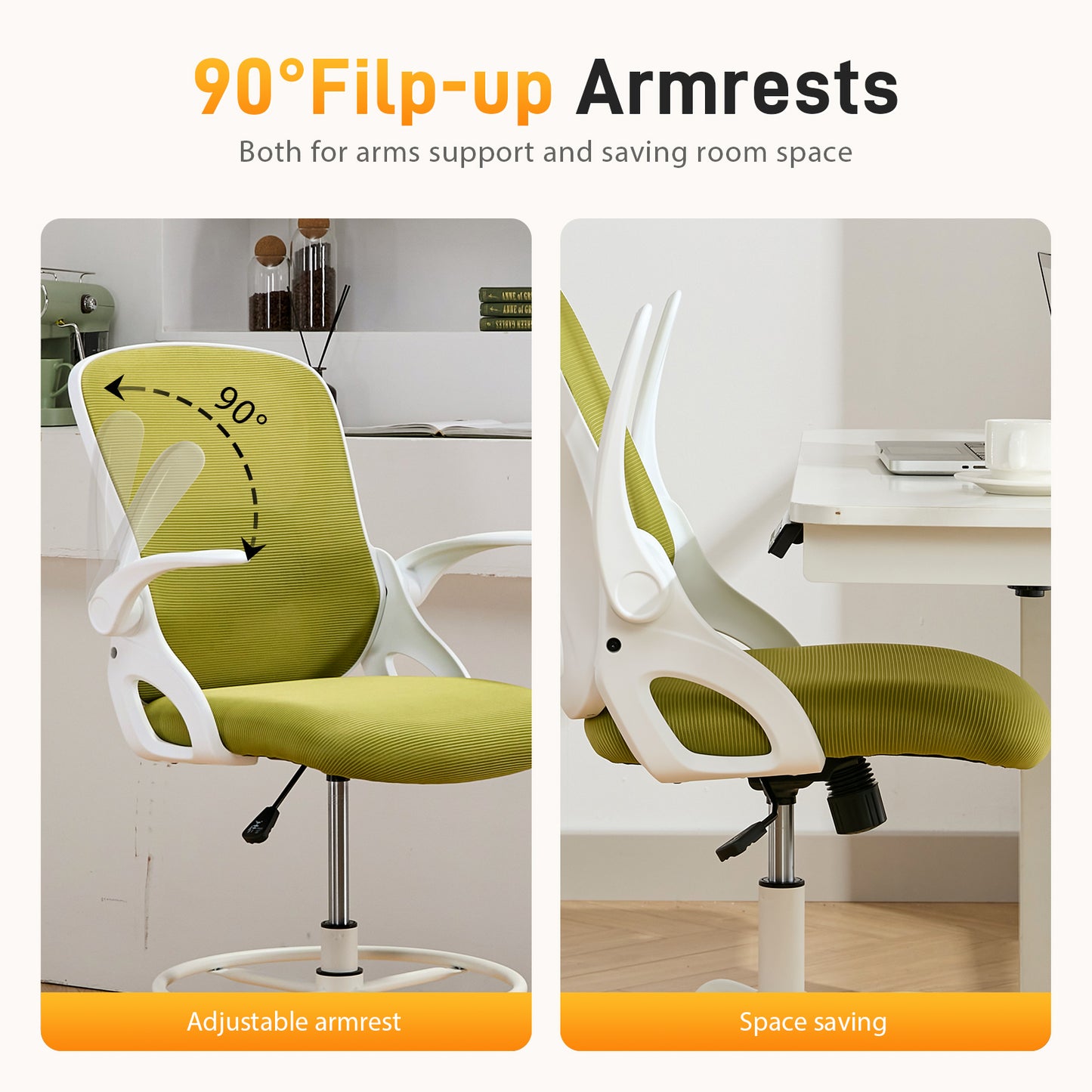 TMV Drafting Chairs Adjustable Height Desk Chair, Ergonomic Office Chair with Foot Rest, Computer Chair,White-Green