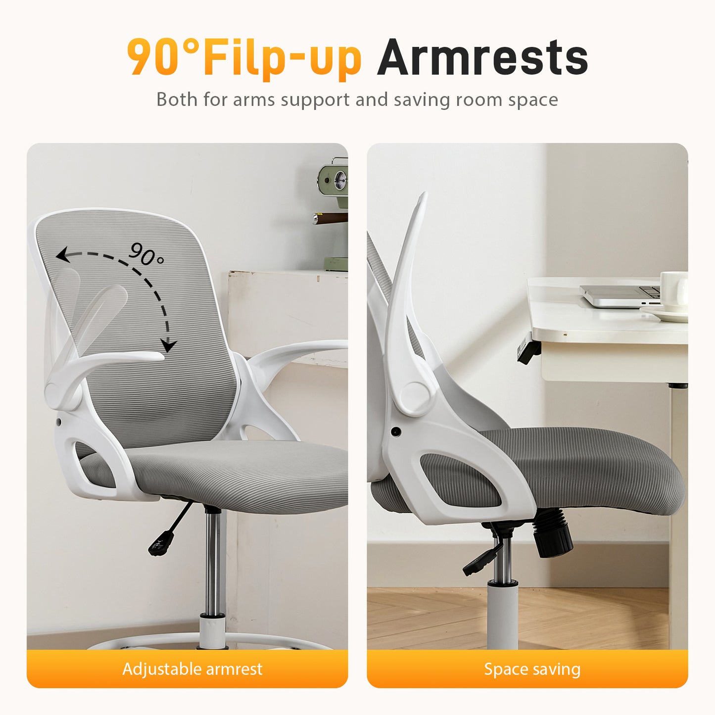 TMV Drafting Chairs Adjustable Height Desk Chair, Ergonomic Office Chair with Foot Rest, Computer Chair,White-Gray