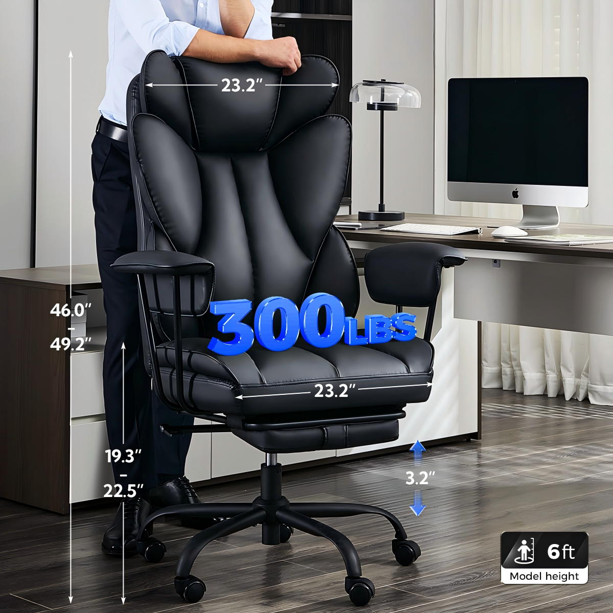 TMV Ergonomic Office Chair Gaming Chair Desk Chair Computer Chair with Wide Seat, Adjustable Height, Lumbar Support, Swivel Task Chair for Home Office，Black