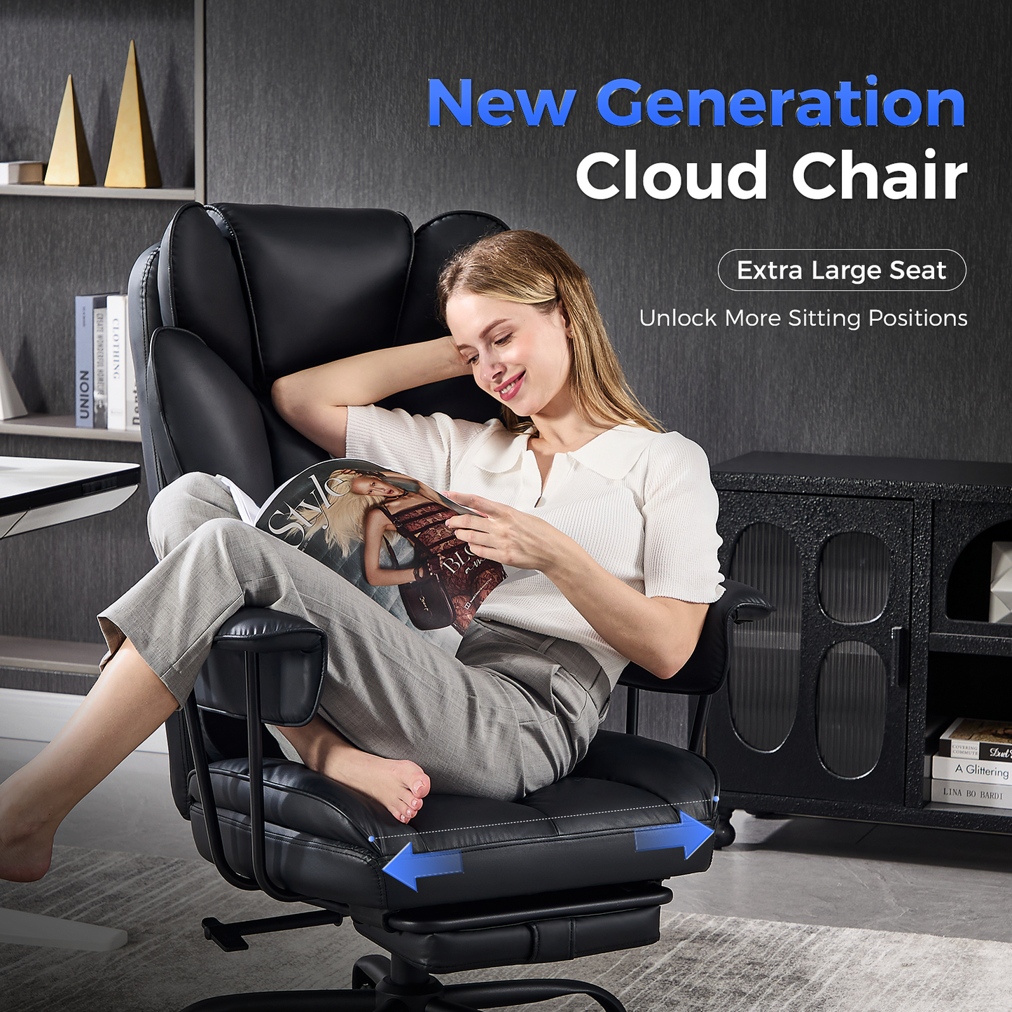 TMV Ergonomic Office Chair Gaming Chair Desk Chair Computer Chair with Wide Seat, Adjustable Height, Lumbar Support, Swivel Task Chair for Home Office，Black
