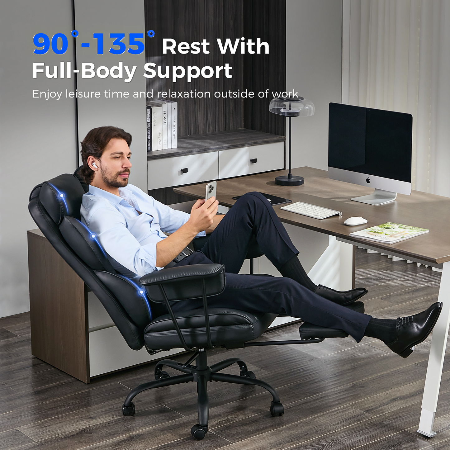 TMV Ergonomic Office Chair Gaming Chair Desk Chair Computer Chair with Wide Seat, Adjustable Height, Lumbar Support, Swivel Task Chair for Home Office，Black