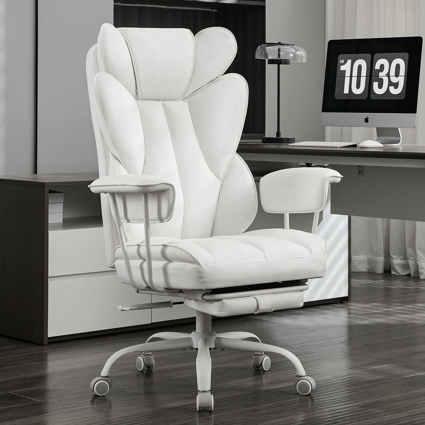 TMV Ergonomic Office Chair Gaming Chair Desk Chair Computer Chair with Wide Seat, Adjustable Height, Lumbar Support, Swivel Task Chair for Home Office，White