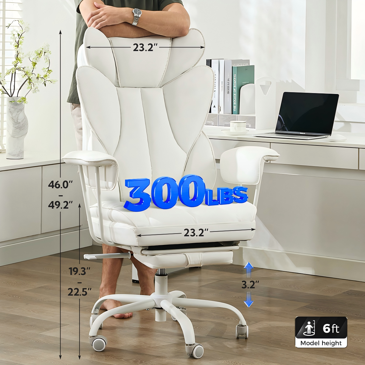 TMV Ergonomic Office Chair Gaming Chair Desk Chair Computer Chair with Wide Seat, Adjustable Height, Lumbar Support, Swivel Task Chair for Home Office，White