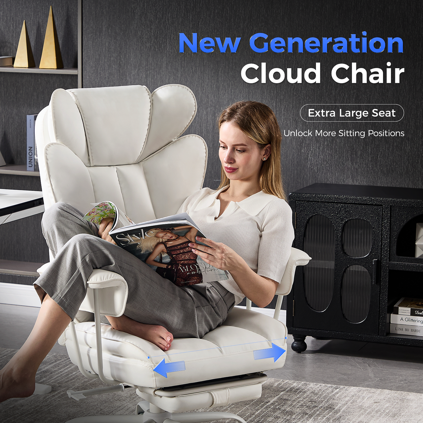 TMV Ergonomic Office Chair Gaming Chair Desk Chair Computer Chair with Wide Seat, Adjustable Height, Lumbar Support, Swivel Task Chair for Home Office，White